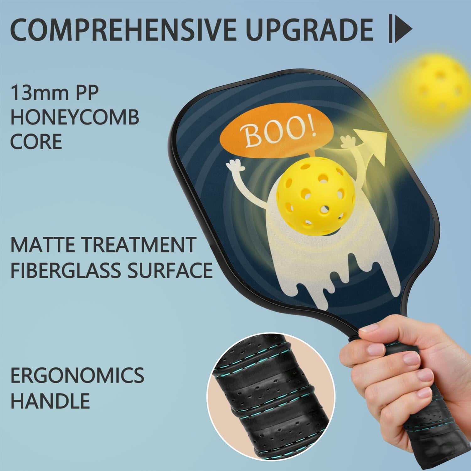 Pickleball Paddles Set Of 2, Fiberglass Surface, Horrible Theme, 4 Balls & Bag