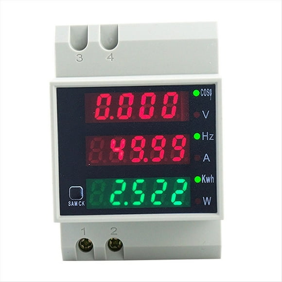 D52-2058 Vatímetro de Carril DIN, Medidor Corriente y Voltaje, Factor Potencia Digital, CA 80-300 V, Multifunción KWh Hz, 0-100 A, B