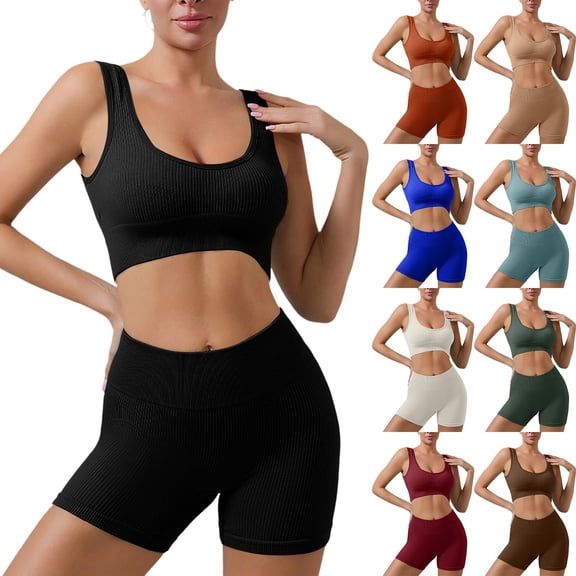 QATAINLAV Women's Sport Bras and Biker Shorts 2 Piece Matching Sets High Waisted Butt Lifting Shapewear Shorts Outfits Beige XL