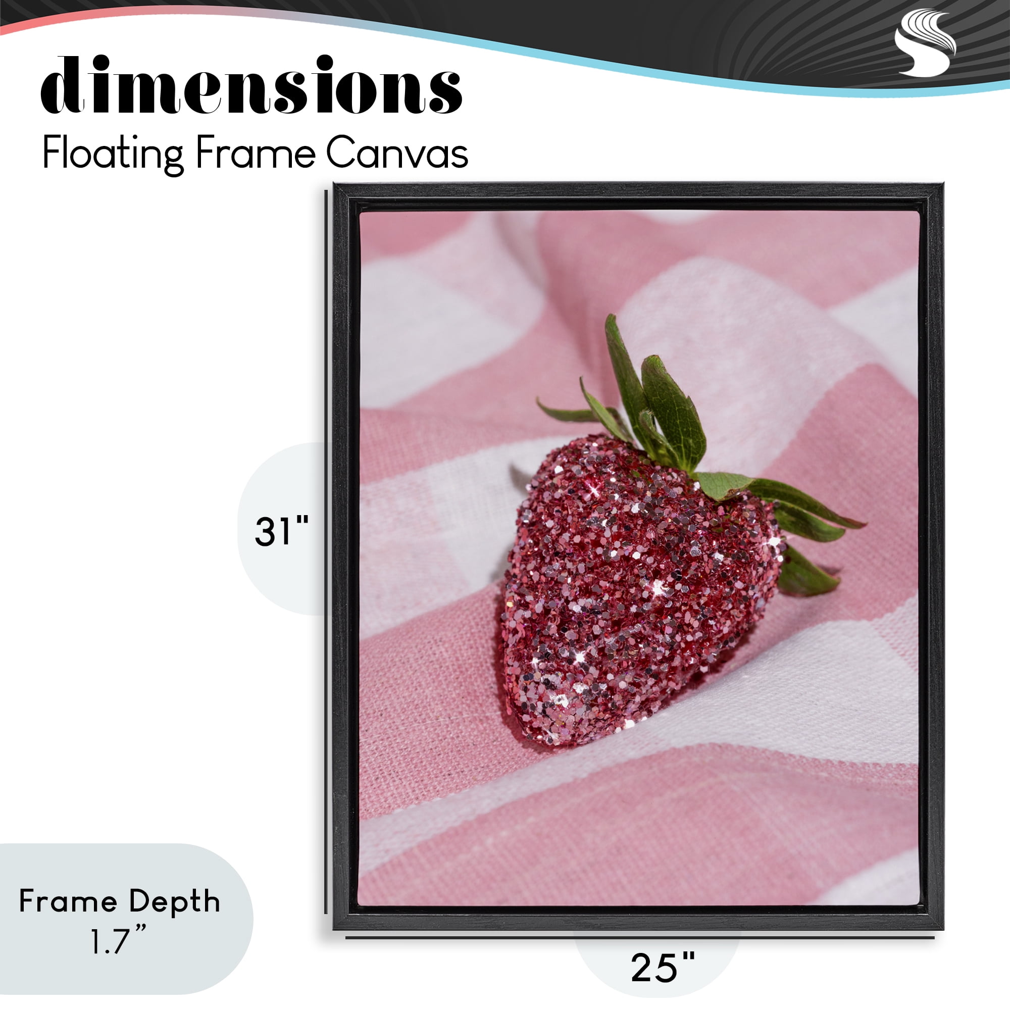 Stupell Industries Glimmer Strawberry on Pink Black Framed Floater Canvas Wall Art, design by LISH Creative