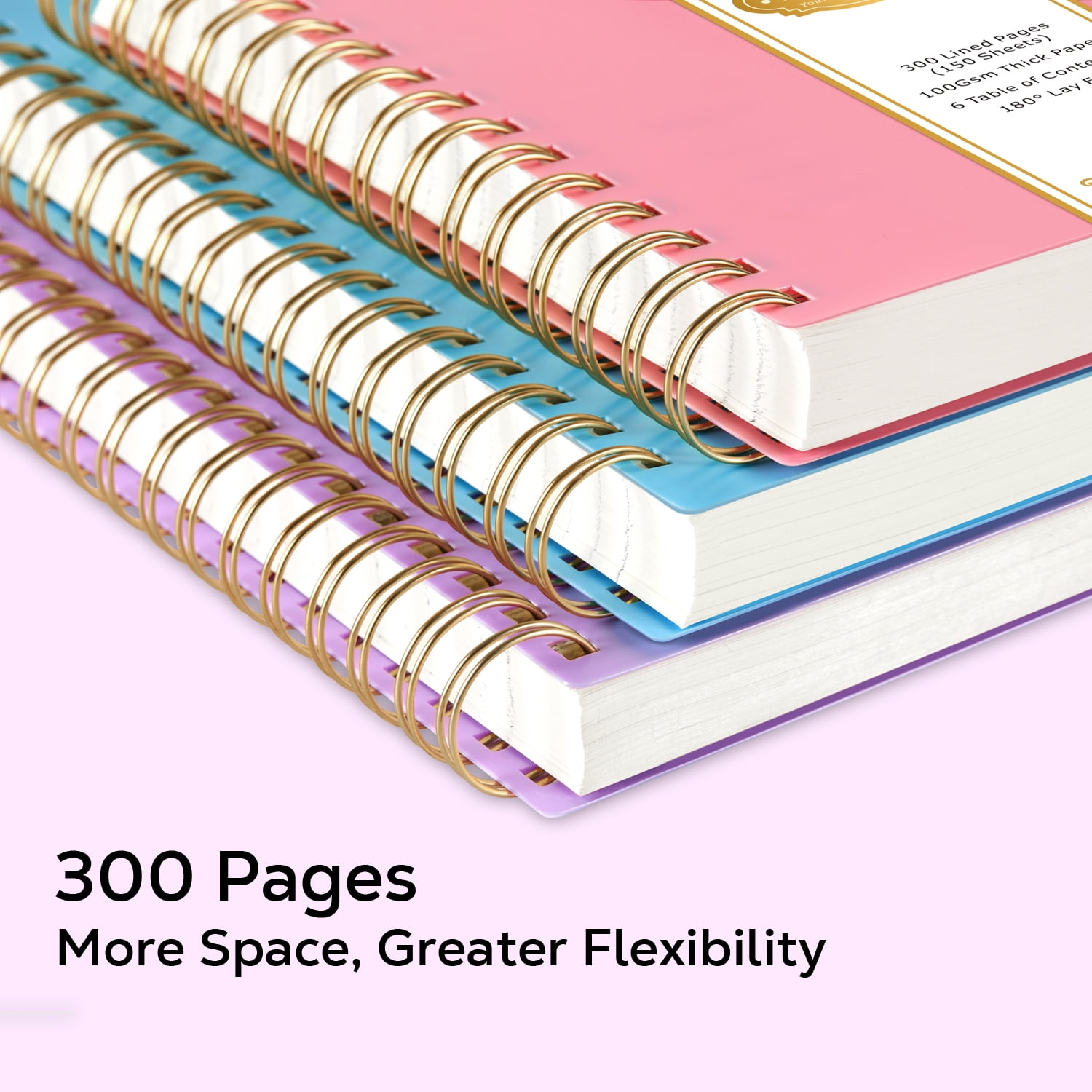 Nirmiro 3-Pack A5 Spiral Notebooks with Bookmark, 5.7"x8.4" 300 Lined Pages Each, 100GSM Thick Paper, Waterproof PVC Cover, College Ruled, Pastel Colors for Work & Office