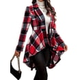 thumbnail image 2 of Women Plaid Flowy Ruffle Hem Shacket Jacket Button Lapel Long Sleeve Cardigan Coat Babydoll Shirt Top Red M, 2 of 8