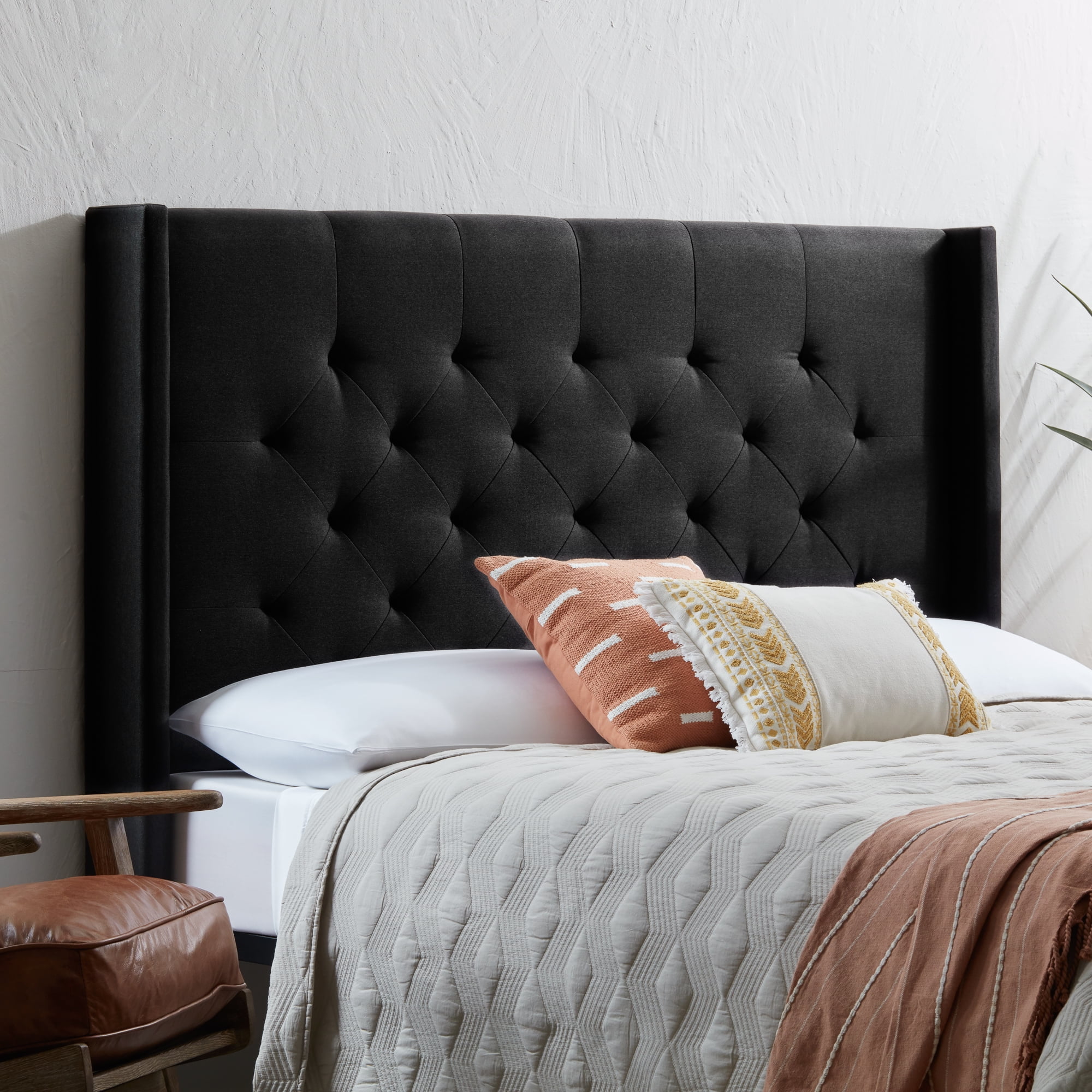 Rest Haven LinenInspired Diamond Tufted Wingback Upholstered Headboard