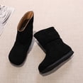 thumbnail image 6 of GobdXE Girls Mid Calf Boots Solid Faux Suede Ruched Shaft Flat Fall Winter Casual Shoes Black,7-8 Years, 6 of 8