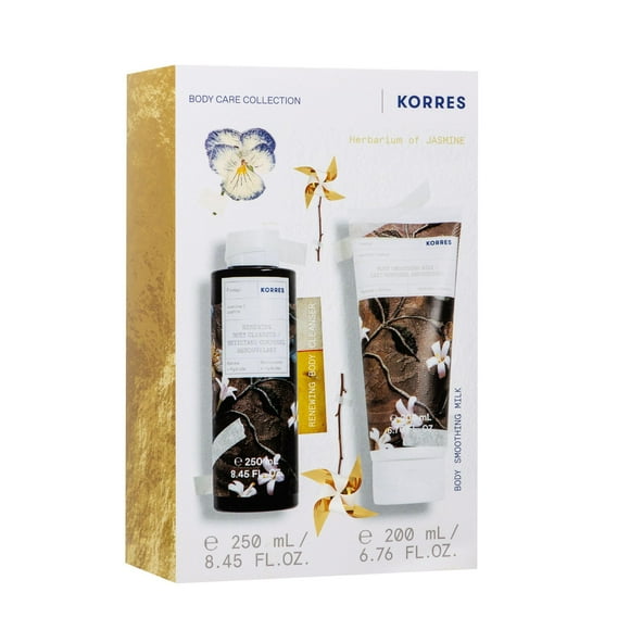 KORRES Ensemble de Soins Corporels au Jasmin, Coffret Cadeau avec Gel Douche 250 ml et Lait Corporel 200 ml, pour Hommes et Femmes, avec Parfum Floral de Jasmin, Vegan