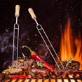 thumbnail image 4 of 6 Brochettes en Acier Inoxydable Fourchette BBQ Manche en Bois en Forme de U Aiguille de Rôtissage Brochettes, 4 of 5