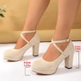 thumbnail image 2 of HEWUQI Womens Closed Toe Suede Heels Cross Ankle Strap Slingback Block Pumps Comfortable Elegant Party Wedding Dressy Shoes Beige Size 9, 2 of 6