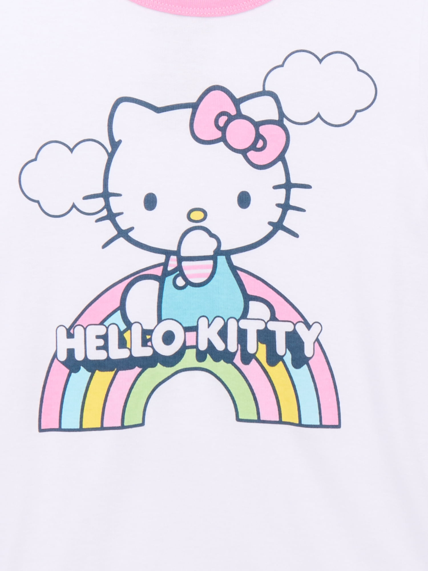Hello Kitty Rainbow Girls' Graphic Crewneck Short Sleeve Ringer T-Shirt, Sizes 4-16