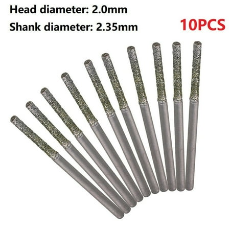 

10Pcs 2Mm Lapidary Diamond Coated Solid Bits Gems Drilling Needle 2.35Mm Shank
