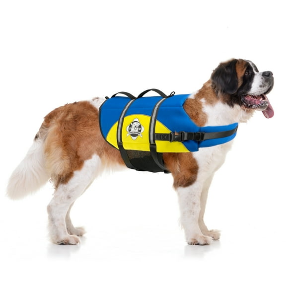 Paws Aboard Dog Life Jacket - Keep Your Canine Safe with a Neoprene Life Vest - Designer Life Jackets - Perfect for Swimming and Boating - Blue and Yellow, X-Large