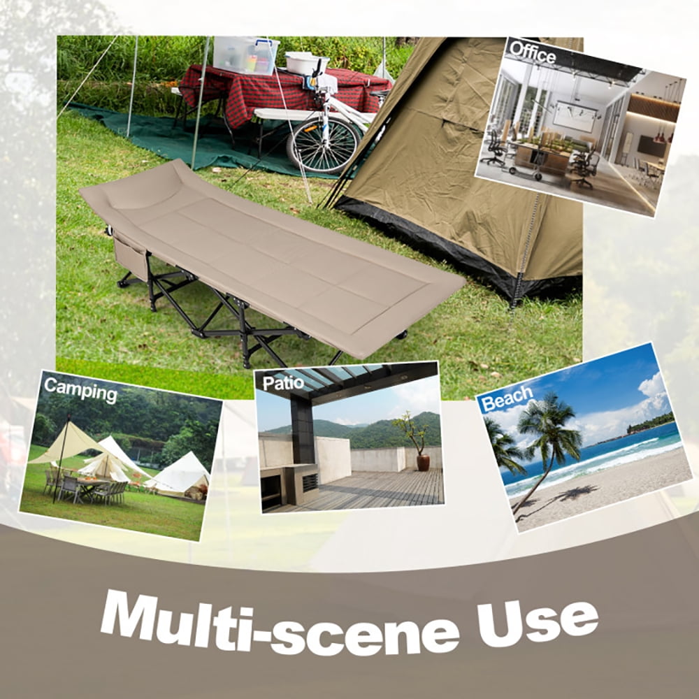 Aimee Lii Folding Camping Cot with Carry Bag Cushion and Headrest, Outdoor Portable Camping Bed for Sleeping Hiking Travel, Khaki