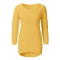 thumbnail image 4 of Work Tops for Women Fall Loose Fit Crewneck Long Sleeve Kimono One Shoulder Pleated Plain Leisure Cotton Top(Yellow,L), 4 of 7