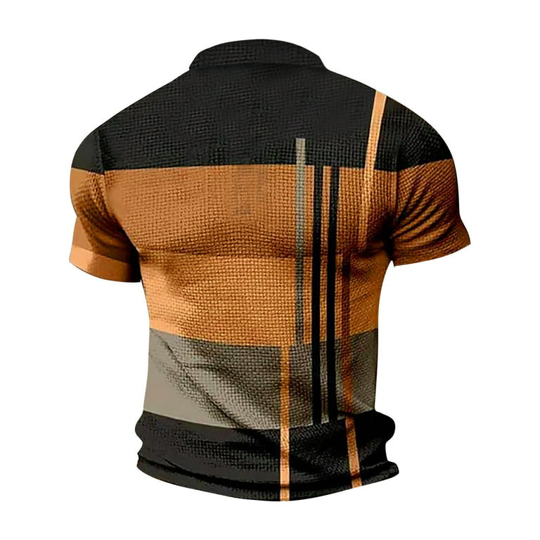 VSSSJ Striped Print Shirts for Men Big and Tall Patchwork Short Sleeve  Casual Button Collared Tee Top Leisure Breathable Sport Streetwear Orange  XXXL 