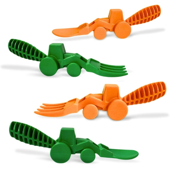 Constructive Eating Tractor Toddler Utensils BPA Free, Dishwasher Safe - 4 Pcs (Green and Orange)