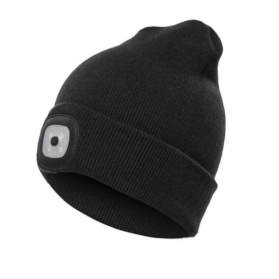 Morttic Men Women Knitted Hat With Led Light Button Battery Powered Hat Warm Cap Suitable Outdoor Winter, Black