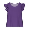 thumbnail image 3 of ZACPNCV Girls Ruffle Sleeve T Shirts Summer Short Sleeve Casual Cute Crewneck Tops Tees Purple 4-5 Years, 3 of 8