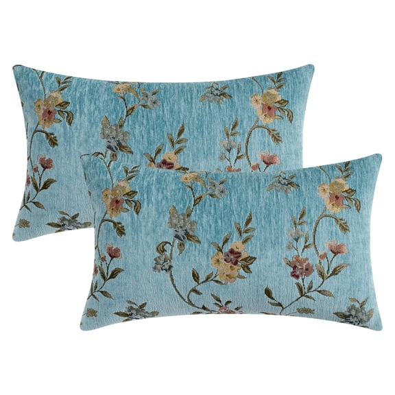 Unique Bargains Throw Pillow Covers Set of 2, Floral Decor Cushion Cover Green 12" x 20"