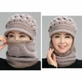 thumbnail image 6 of Womens Winter Warm Elastic Soft Ear Protection Knitted Scarf Mask hat Fleece Lined Beanie Hat one-Piece hat, 6 of 7