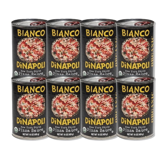 Bianco DiNapoli Organic NY Style Pizza Sauce, 15 Oz (Pack of 8), Vine Ripened California Grown Tomatoes, with Garlic, Spices, & Extra Virgin Olive Oil, Perfect for Homemade Pizza