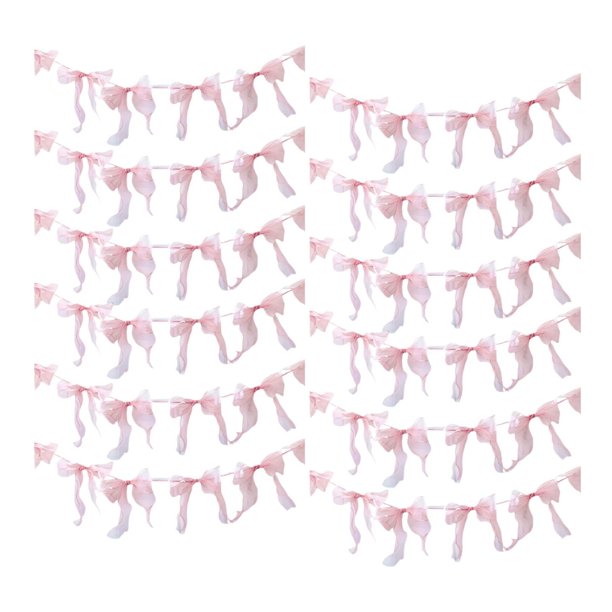 Guirnalda de lazos de 12 piezas para decoración de fiestas de cumpleaños. Decoración colgante para fiestas. Malla rosa