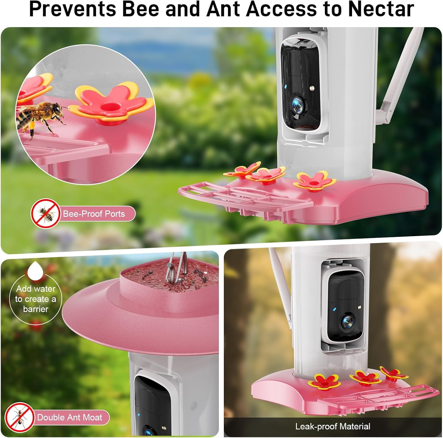Hummingbird Feeder with Camera Outdoor, SV3C Hanging Bird Feeder with Ant Moat & Bee-Proof, HD 2K Solar Powered, AI Bird Identify, Instant App Alerts, Auto Capture, Hummingbird Lover Gifts, 21oz