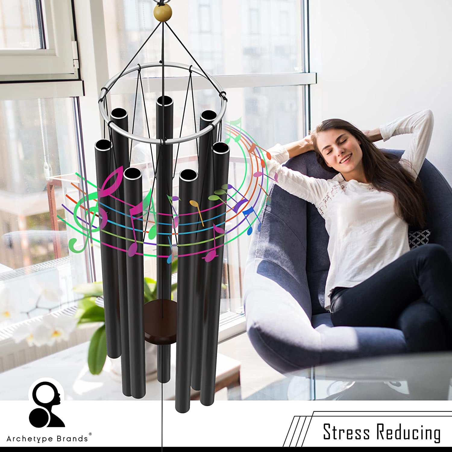 Solfeggio Wind Chimes 528hz Healing Tones Frequencies 44 inch Black