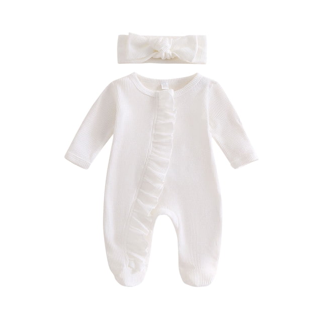 Baby Bodysuit For Boys And Girls Long Sleeve Footed Romper with Snap Closure In Solid Colors For Fall And Winter Infant Wear