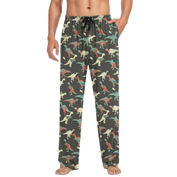 joogoo Men's Pajama Pants Retro Cartoon Dinosaurs Soft Long Sleep Lounge Pjs Bottoms L