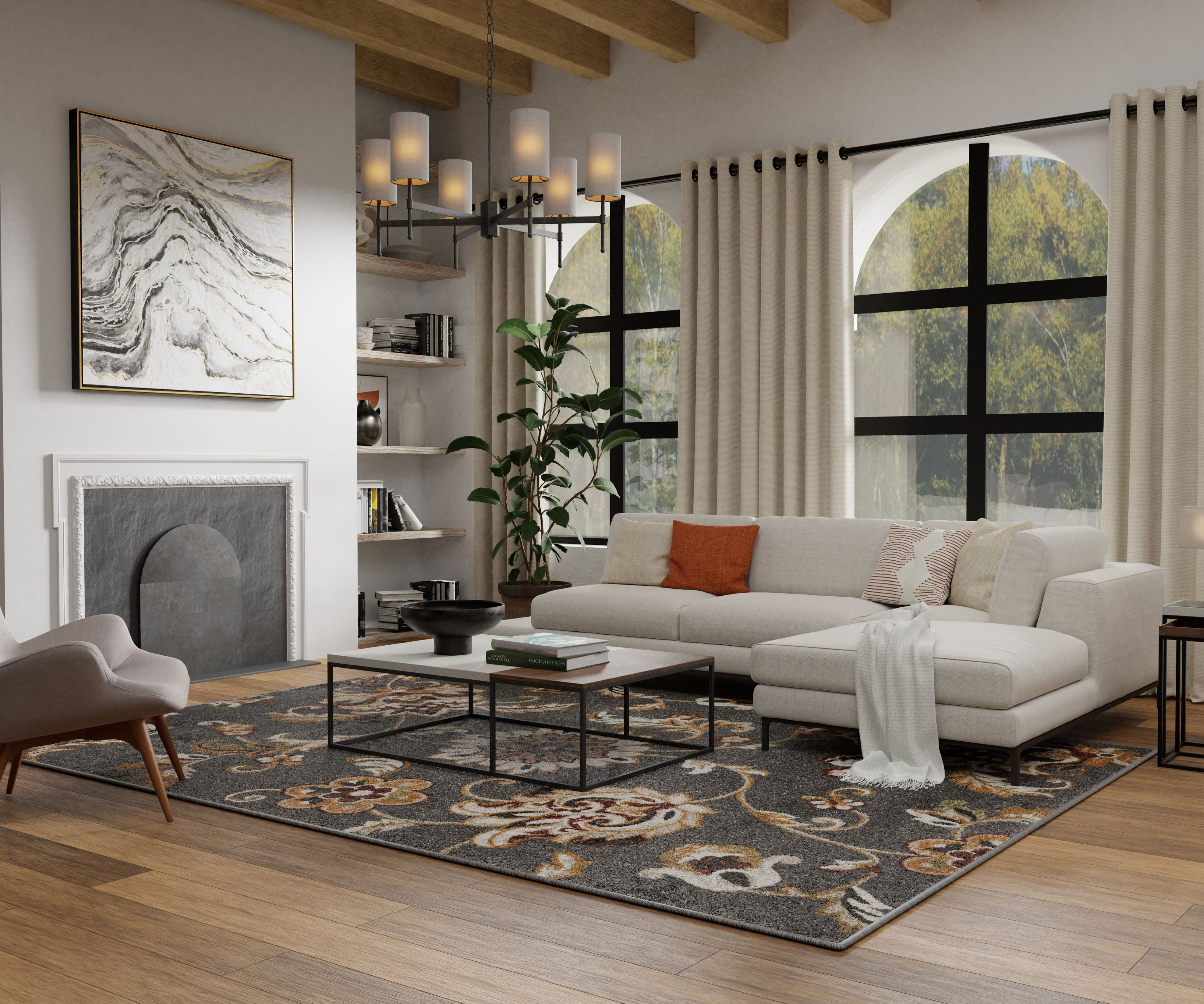 Loomaknoti Ohanzah Ostorn 5' x 7' Gray Floral Indoor Area Rug
