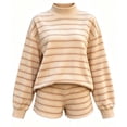 thumbnail image 4 of QTISFD Two Piece Sweat Set for Womens Mock Neck Long Sleeve Striped Oversized Sweatshirt Lightweight Loose Comfy Shorts Pants Sets, 4 of 5