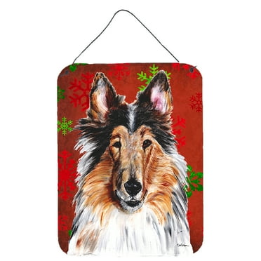 Collie Red Snowflakes Holiday Wall or Door Hanging Prints