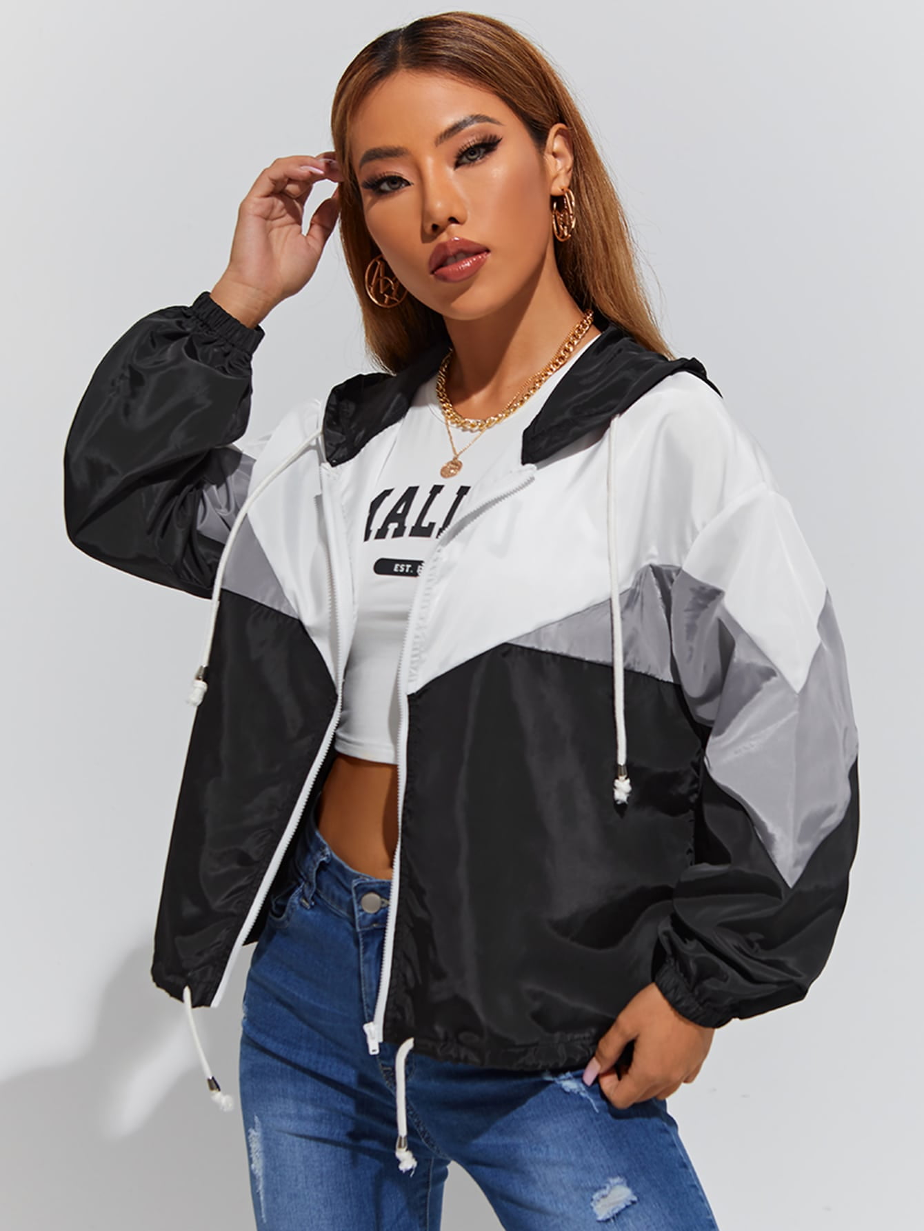 Drawstring Hooded Jacket 40111202W49216 