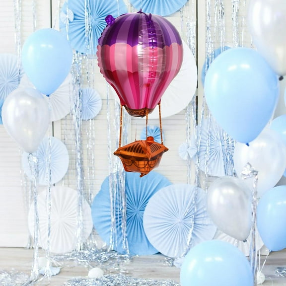 OULII 5Pcs Rosy Aluminum Foil Balloon Hot Air Balloon Shaped Party Decoration for Weddings and Birthday Parties