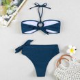thumbnail image 4 of UTSJKR Women's Halter Bikini Set Bandeau Bikini O Ring Tie Back High Cut Two Piece Swimsuit Bathing Suits Dark Blue 8, 4 of 7