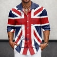 thumbnail image 2 of CONZONE Mens Buttons Down Shirts Long Sleeve Shirts for Men Trendy British Flag Graphic Lapel Soft Lightweight Tops, 2 of 7