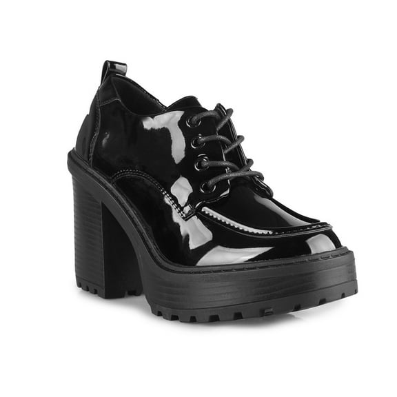 Women's Sleek & Stylish Platform Lugsole Lace-Up Heeled Loafer