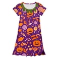 thumbnail image 4 of Likimi Children Girls Hallowmas Dress Crew Neck Flutter Sleeve Halloween Cartoon Print For Party Comfortable Sleep Dresses Size 3-4 Years, 4 of 4