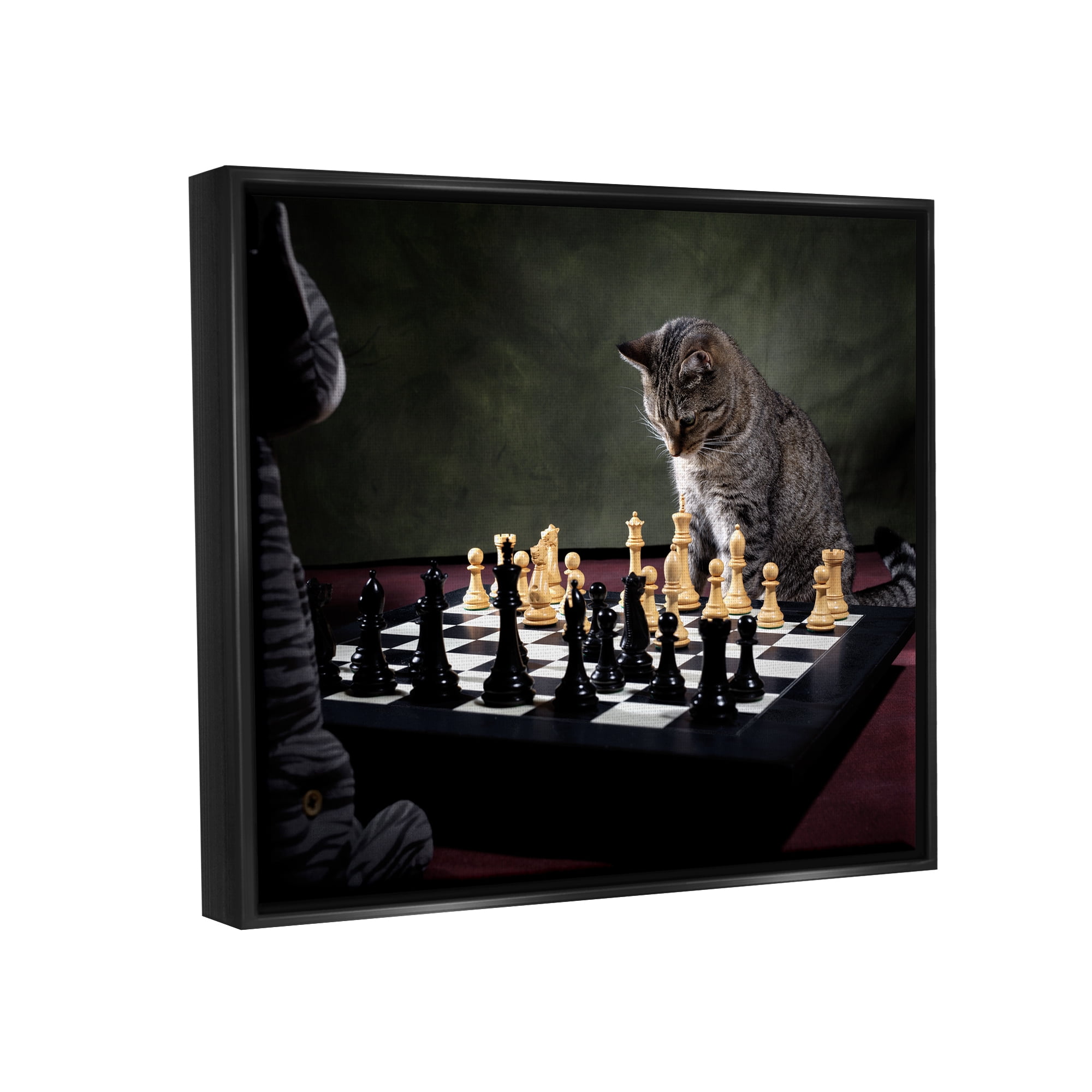 Stupell Industries Cats Playing Chess Animals & Insects Photography Black Floater Framed Canvas Art Print Wall Art, 21 x 17