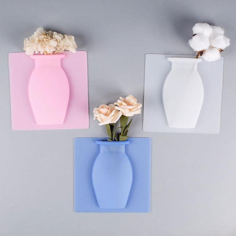 Rubber Silicone Floret Bottle Sticky Flower Wall Plant Vases Container Decor 