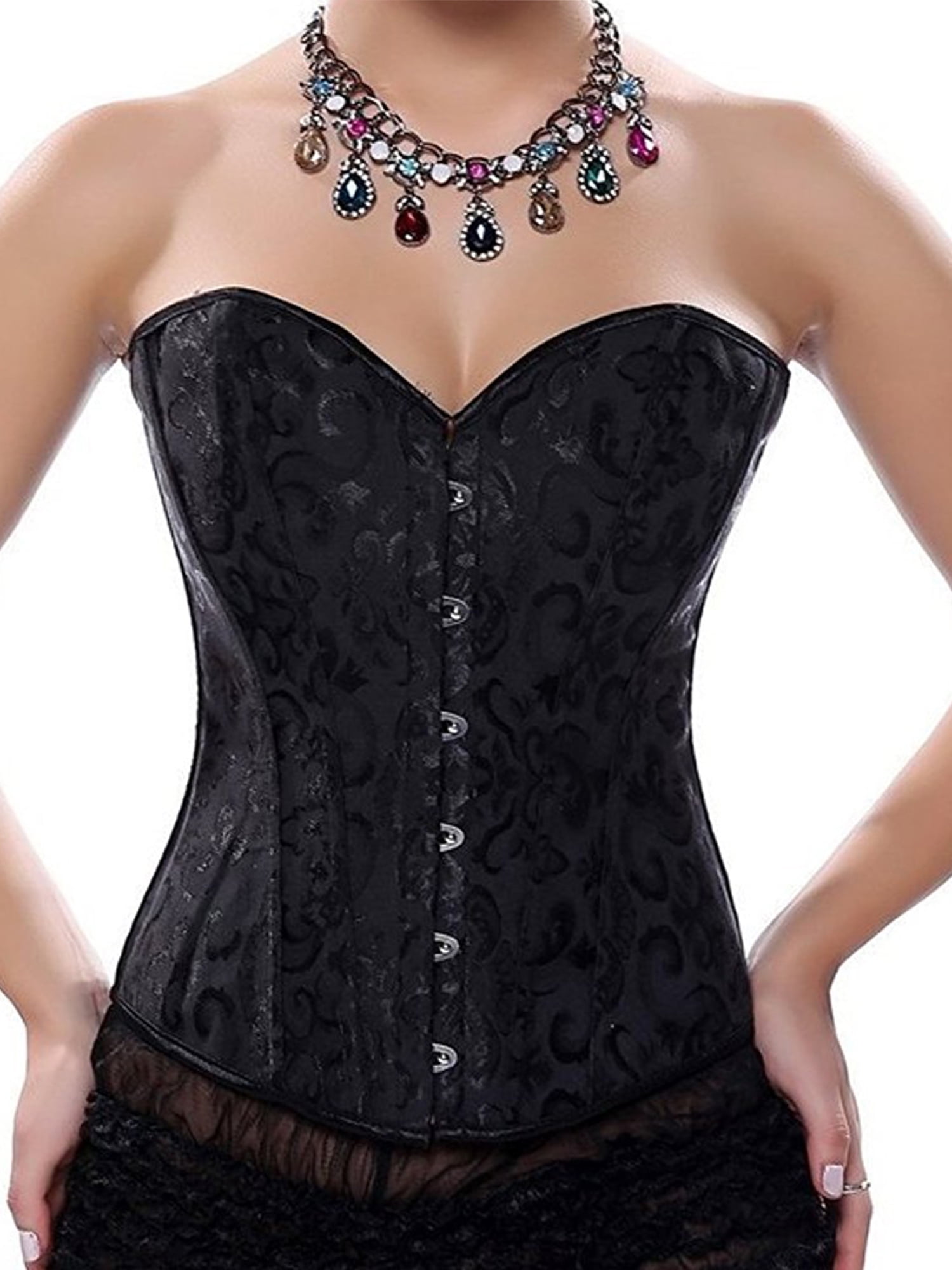 SLTY Fashion Overbust Corset Top Waist Trainer Cincher Buckle-up Bustier Lace-up See-Through Shapewear for Women