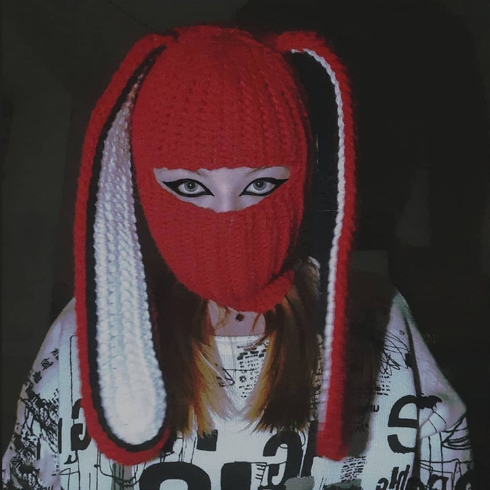 帽子 c0mi / new iruse2 23aw lop ear balaclava Y2k Knit Balaclava Face Mask for Women Men Bunny Ear Horn