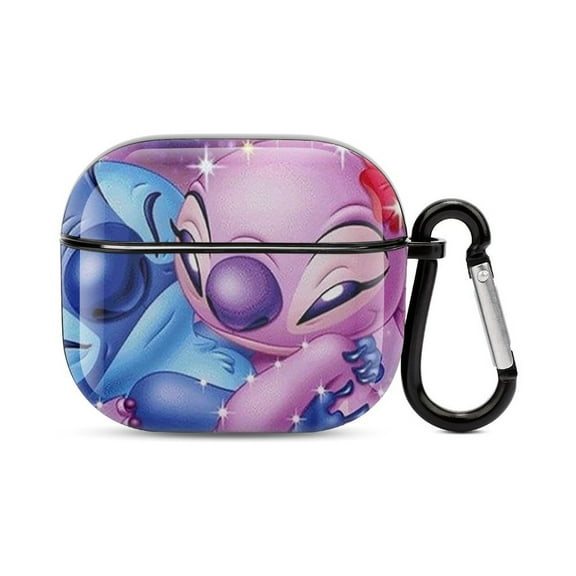 Stitch_and_Angel 3D Print Bluetooth Earbuds Case Cover for AirPods 3rd Generation, Cute PC Hard Shell Protective Cover for Apple Airpod Case black
