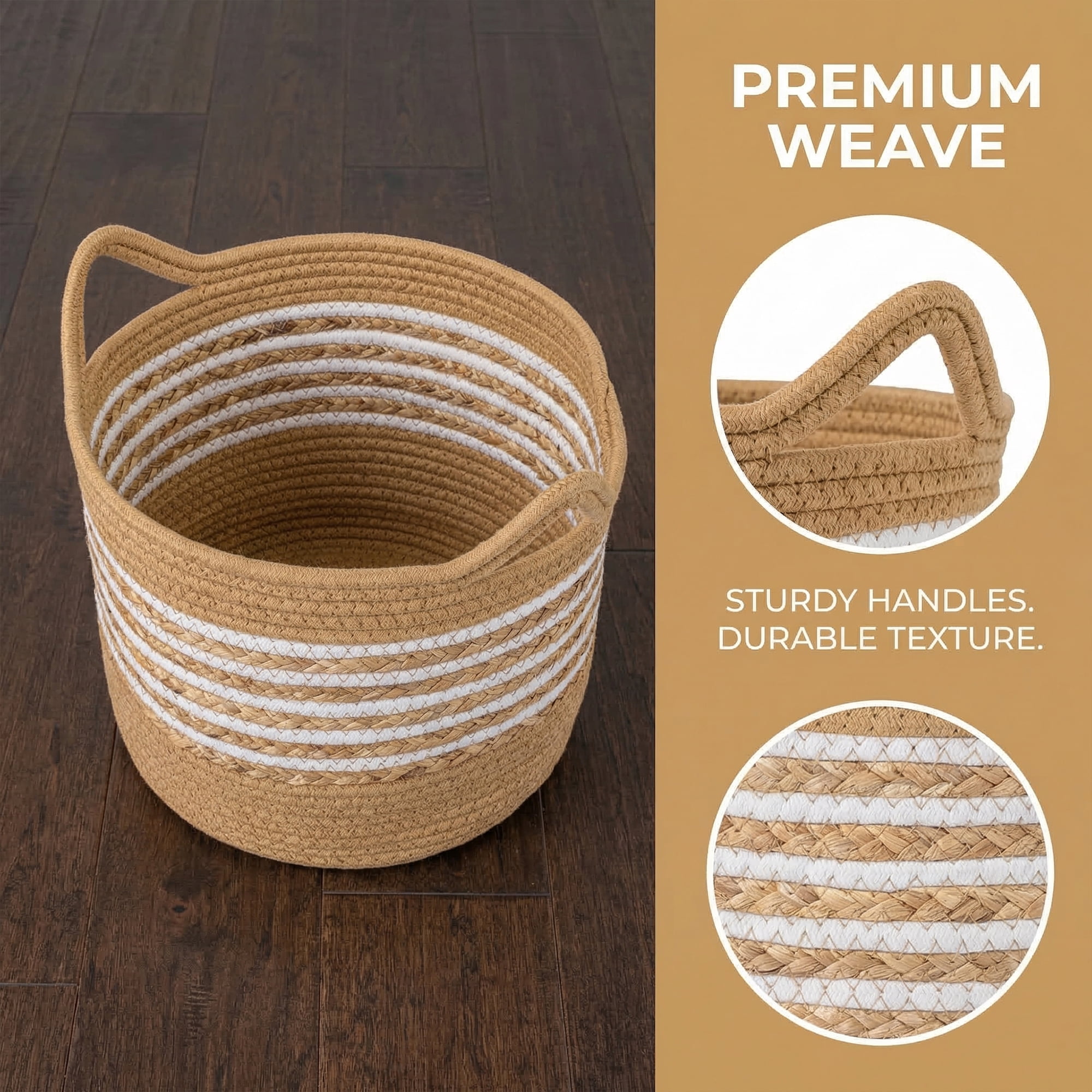 Unique Bargains Multiple Use Woven Storage Bin for Home Light Brown 11.8*11.8*9.4in