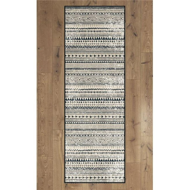 Deerlux QI003648.R 2.5 x 6.5 ft. Boho Living Room Runner Area Rug with Nonslip Backing, Black - Bohemian - Tribal Print Pattern - Rectangle