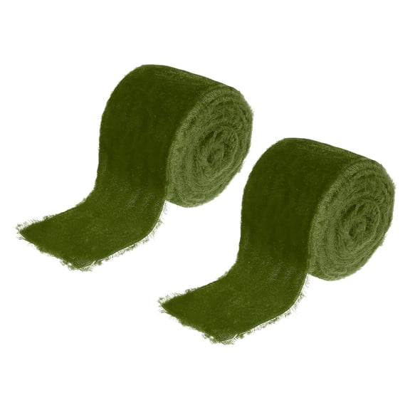 Uxcell 2 inch Velvet Ribbon, 2 Roll 6 Yard Velvet Frayed Fringe for Gift Wrapping and Wedding Invitations, Grass Green