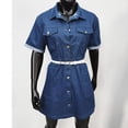 thumbnail image 6 of SAWOBUUN Women Belt Denim Dress Slim Fit Short Sleeve Button Front Casual Chic Summer Mini Dress with Pockets, 6 of 7