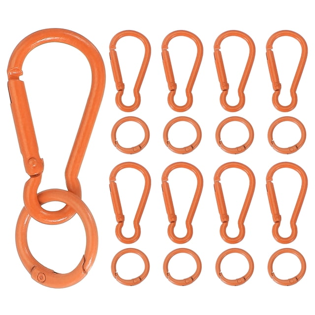 Uxcell 10 Pcs Clip de Resorte, Gancho de Llave de Resorte con Anillo O, Clips de Llave de Color Caramelo Multipropósito para Manualidades de Lanyard, Camping y Mochilas, Naranja