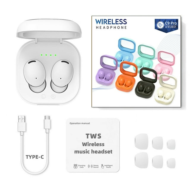 Auriculares Bluetooth, Auriculares inalámbricos, Auriculares Bluetooth Nuevos Auriculares Bluetooth 5.3 C9pro Intraaurales Deportivos Inalámbricos Mini Diseño Transparente con Contenedor Deportivo Aur