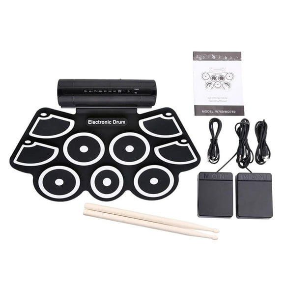 Juego de batería electrónica perfecl mesa enrollable plegable 9 almohadillas con pedal de 2 pies altavoz incorporado alimentado por USB