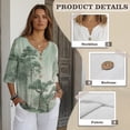 thumbnail image 6 of Xoenoiee Green Pine Tree Print Womens 3/4 Sleeve Tops Cotton Linen Shirts V Neck Lace Casual Loose Fit Blouses Button Down Boho Tees, M, 6 of 7
